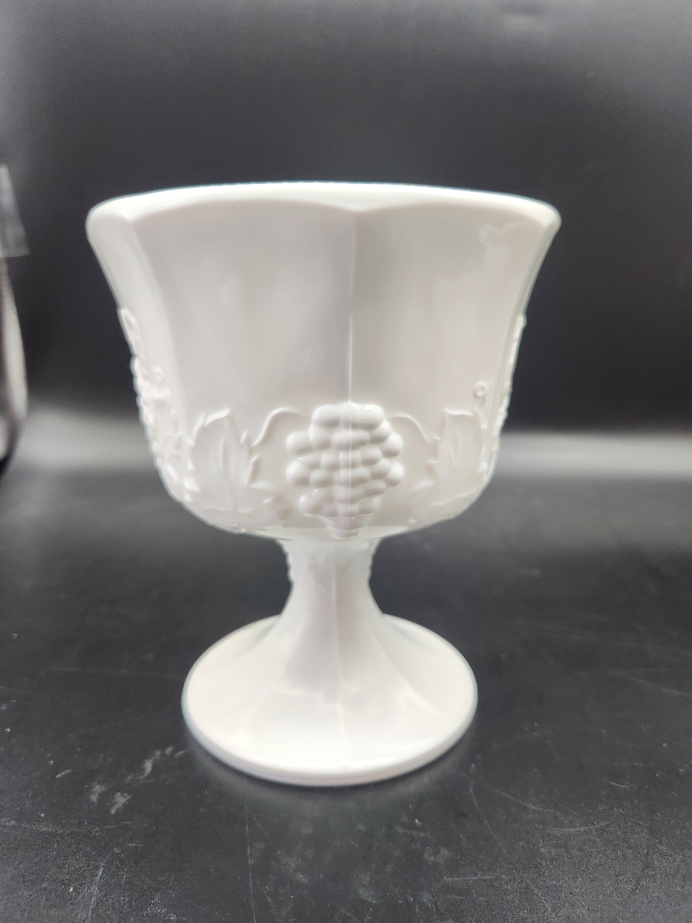 Vintage Indiana Glass Company White Milk Glass Footed Harvest Grape Compote